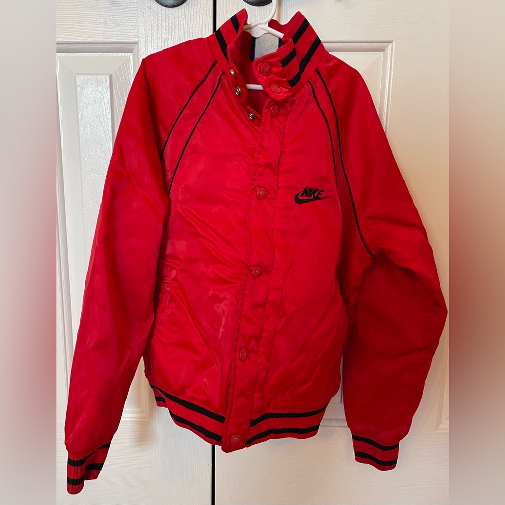 Nike Air Jordan RARE Vintage Satin Red Jacket with Black Trim